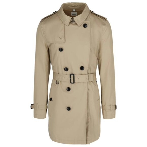 Burberry Men’s "Britton" Short Trench Coat In Stone US 44